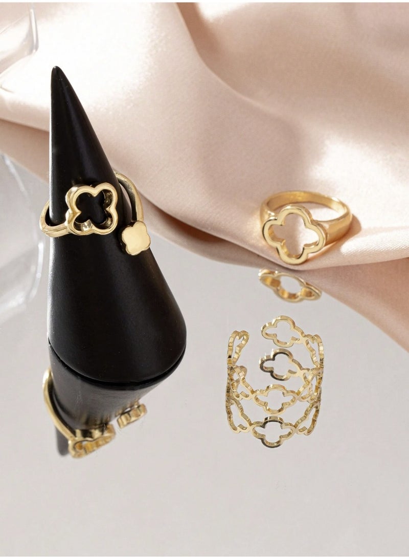 veya 3-PIECE FLORAL CUT-OUT WOMEN’S RING SET - Image 2